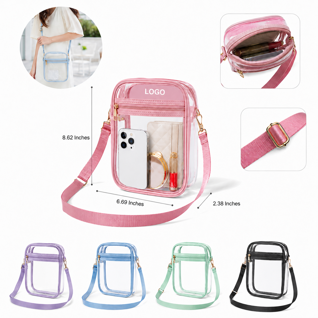 Transparent Vinyl Messenger Bag with Adjustable Nylon Strap
