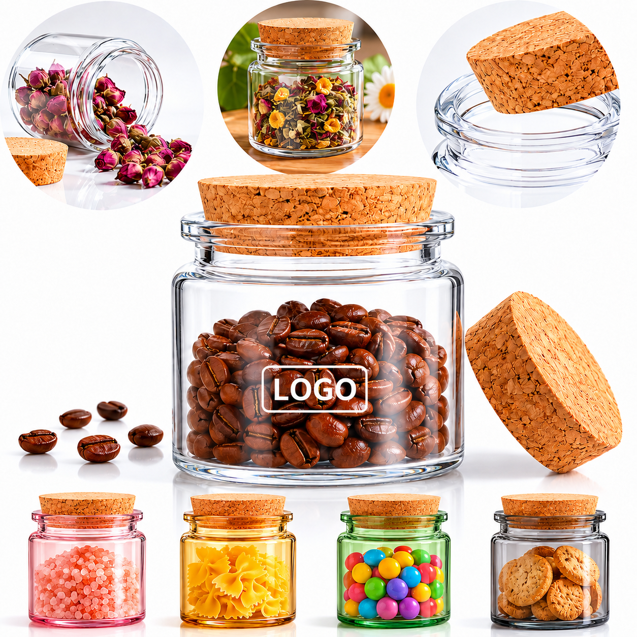 Miniature Glass Storage Jar with Natural Cork Tapered Stopper