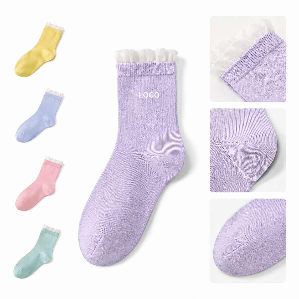 Lettuce Edge Cotton Knit Crew Socks