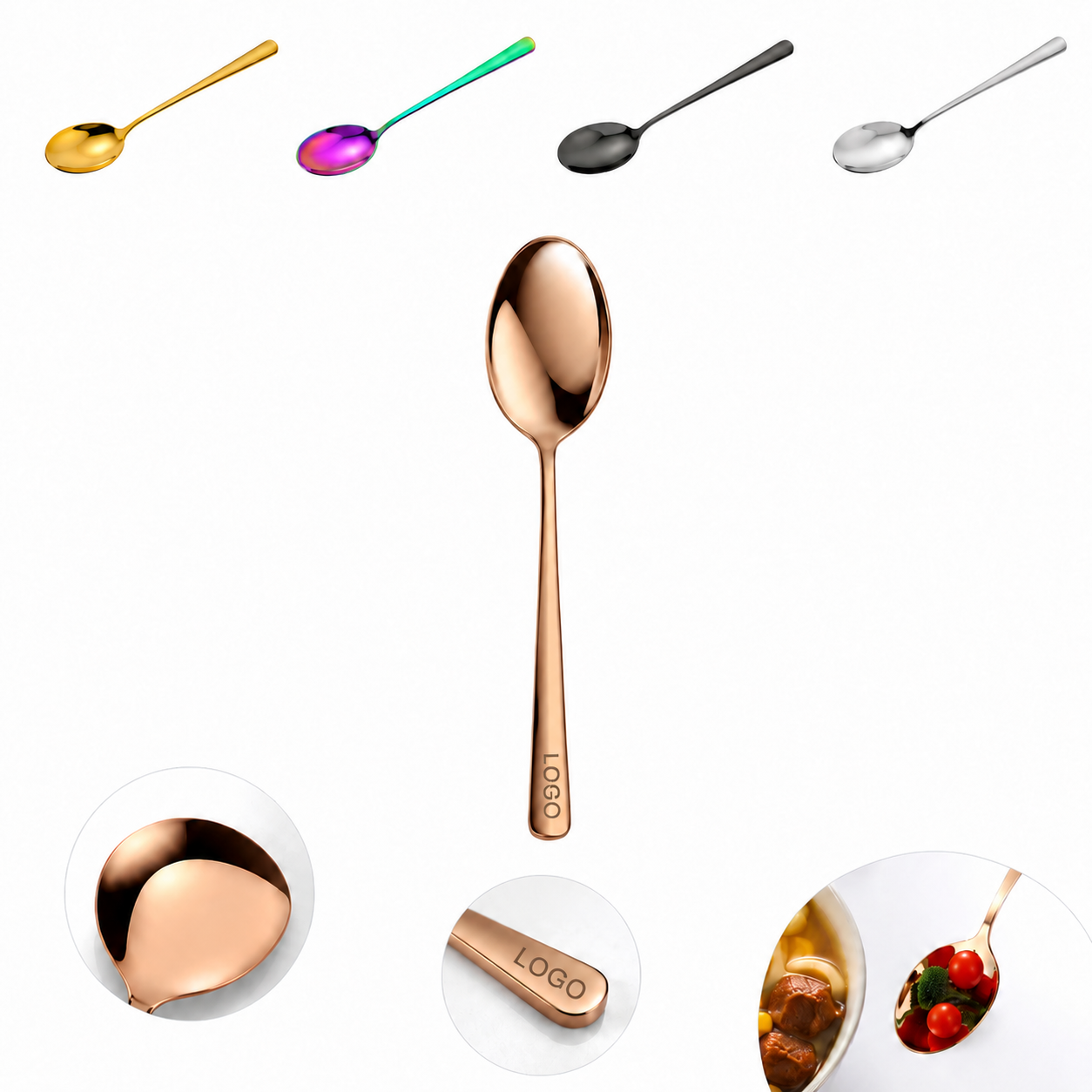 Mirror Polished Stainless Steel Table Spoon - Multi-Color Finish Selection