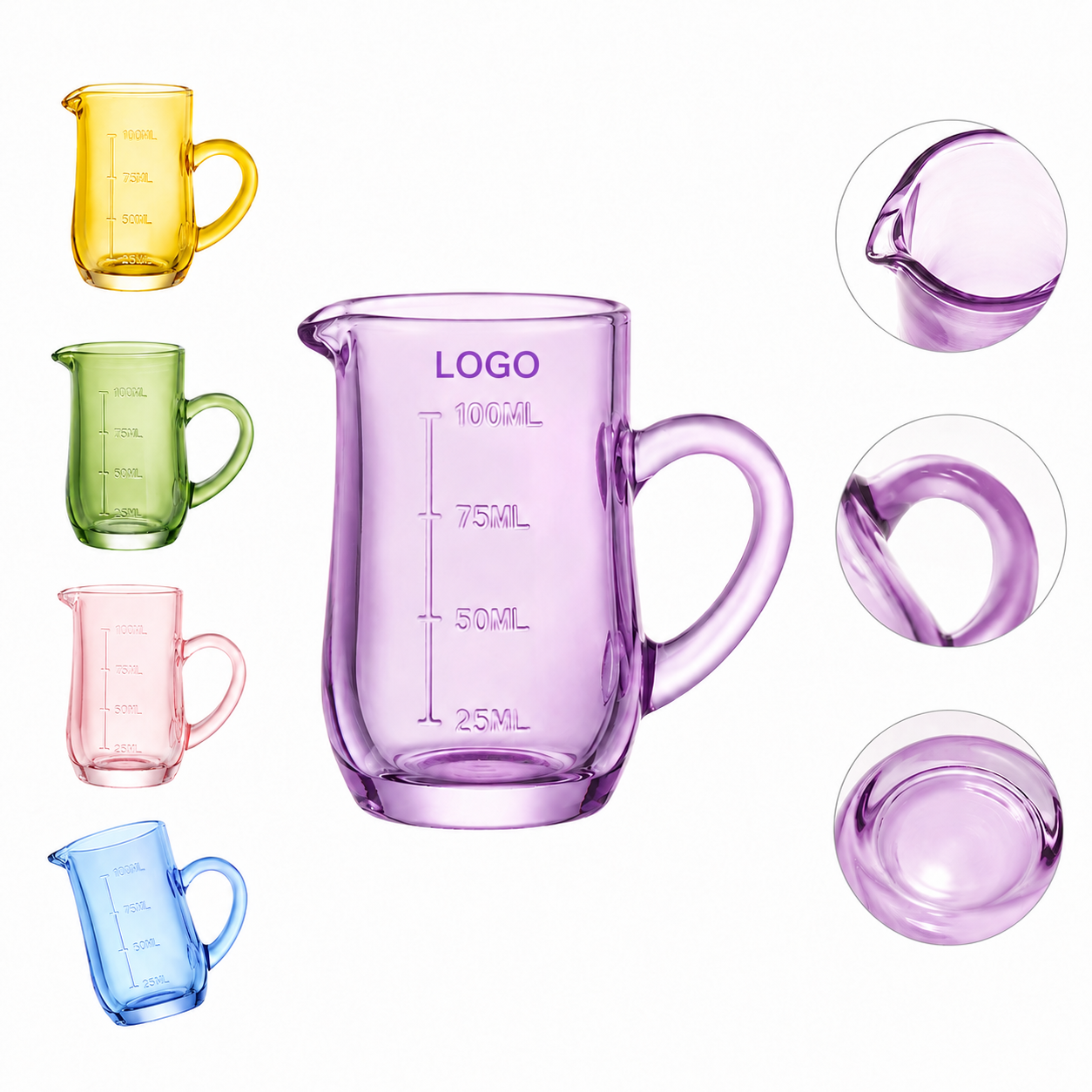 3.5 oz. Colorful Translucent Glass Mini Measuring Pitcher with Handle