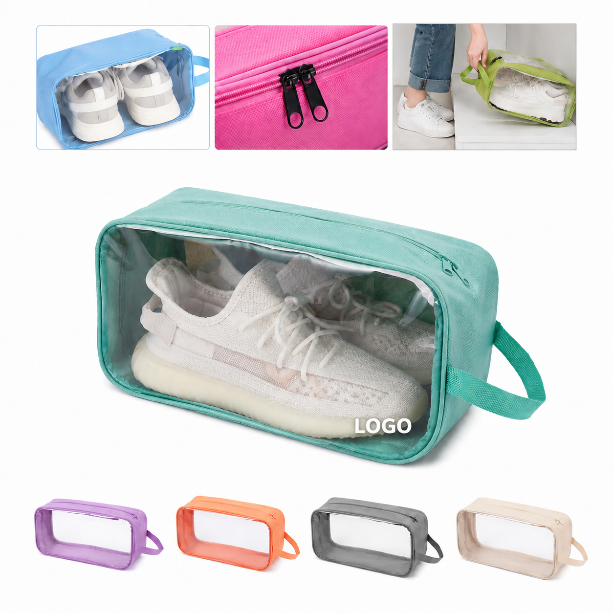 Transparent Window Shoe Organizer with Integrated Carrying Handle