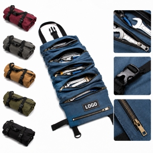 Multi-Pocket Canvas Tool Roll Organizer with Quick-Release Buckles