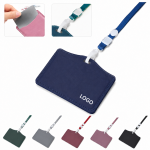 Professional Synthetic Leather ID Badge Holder with Breakaway Lanyard