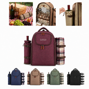 Multi-Compartment Thermal Picnic Backpack with Detachable Bottle Carrier and Blanket