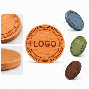 Circular Natural Wood Event Token with Precision Laser Engraving
