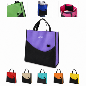 Two-Tone Shopping Tote with Wave-Style Front Pocket and Pen Holder